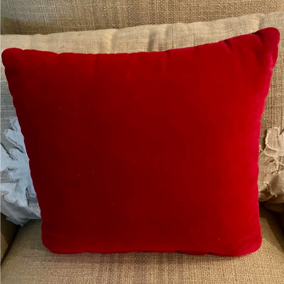 Vintage Pretty Cut Velvet Bright Red Rose & Green Accent Pillow - Picture 4 of 4